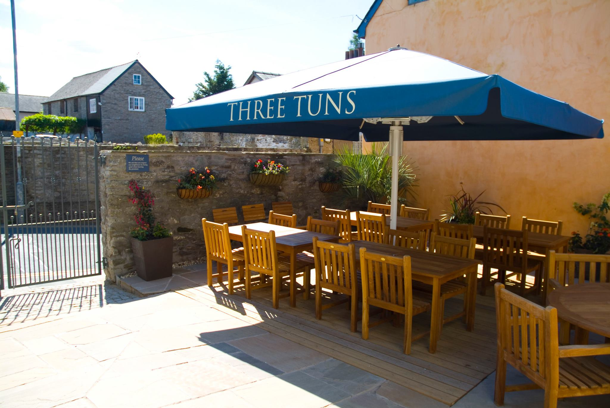 The Three Tuns restaurant Hay-on-Wye exterior at night - atmospheric dining