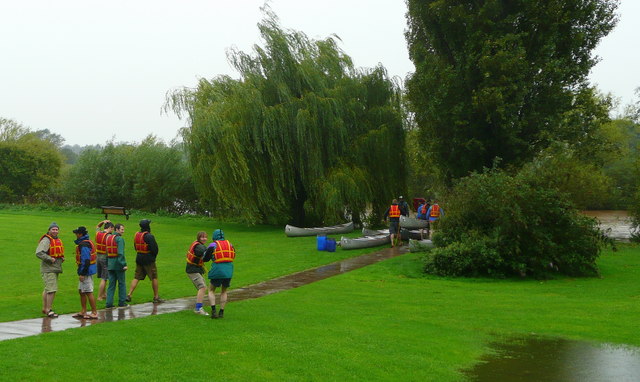 Popular kayak launch point on River Wye at Glasbury near Hay-on-Wye
