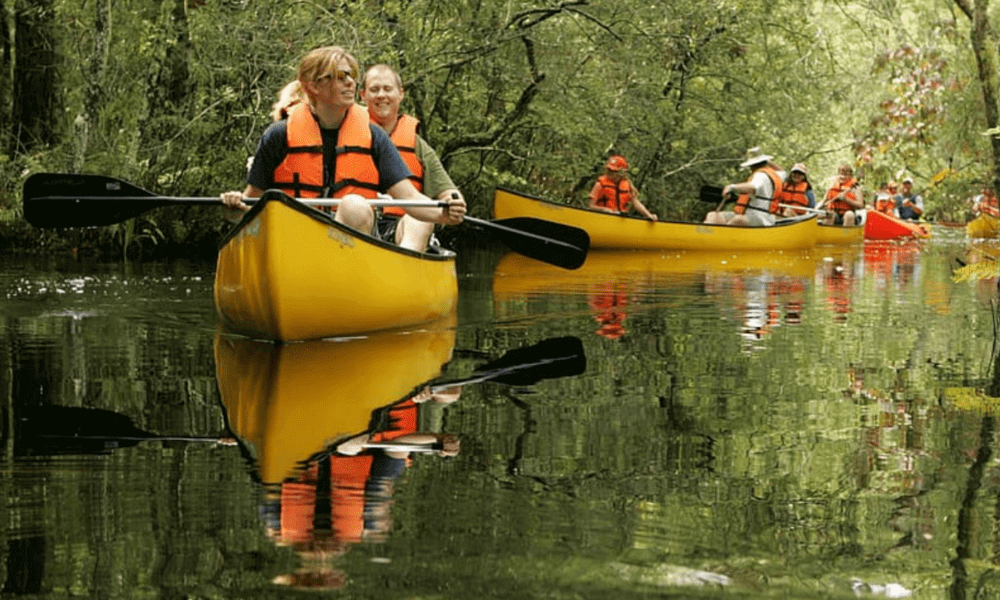 Canoeing on the River Wye – relaxing outdoor adventure near Hay-on-Wye in the Welsh countryside