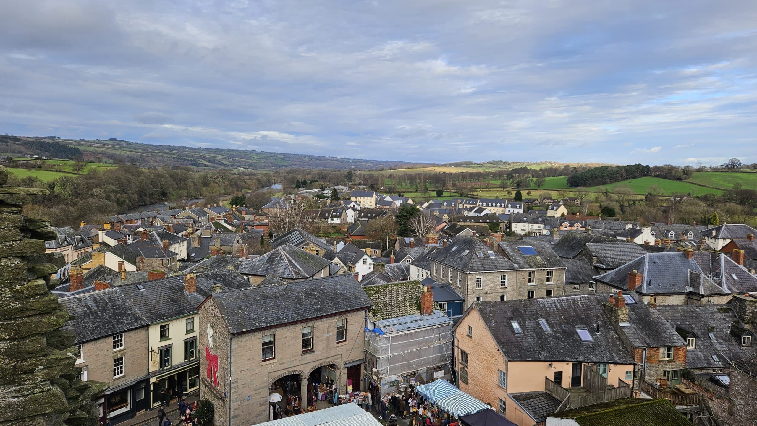 Aerial view of Hay-on-Wye town