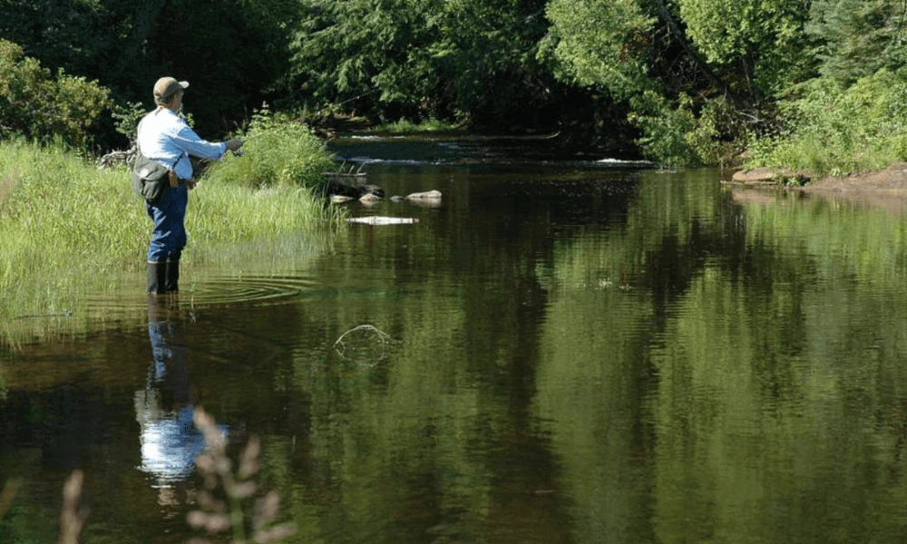 Man fishing in the River Wye – peaceful angling spot near Hay-on-Wye, perfect for fishing holidays